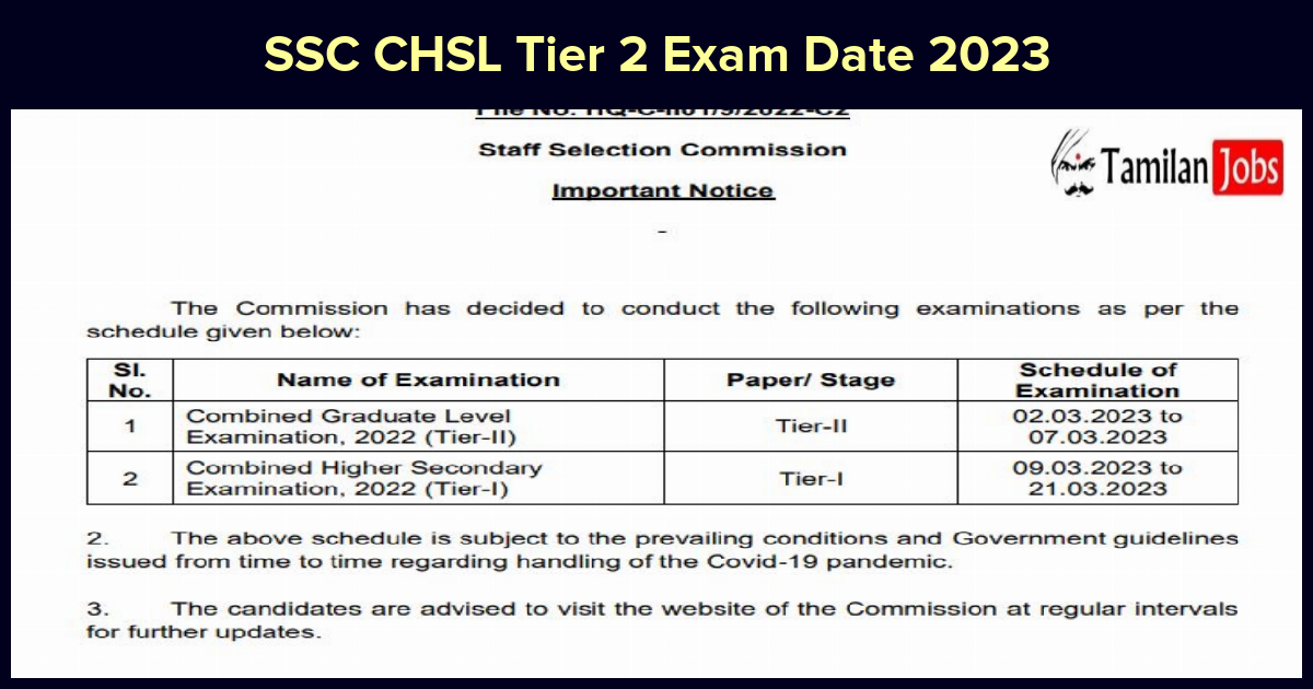 SSC CHSL Tier 2 Exam Date 2023