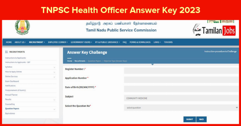 TNPSC Health Officer Answer Key 2023