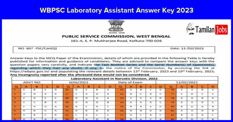 WBPSC Laboratory Assistant Answer Key 2023