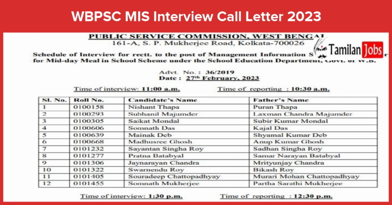 WBPSC MIS Interview Call Letter 2023