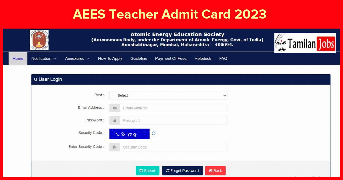 AEES Teacher Admit Card 2023 