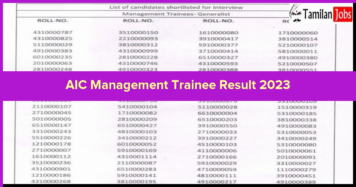 AIC Management Trainee Result 2023