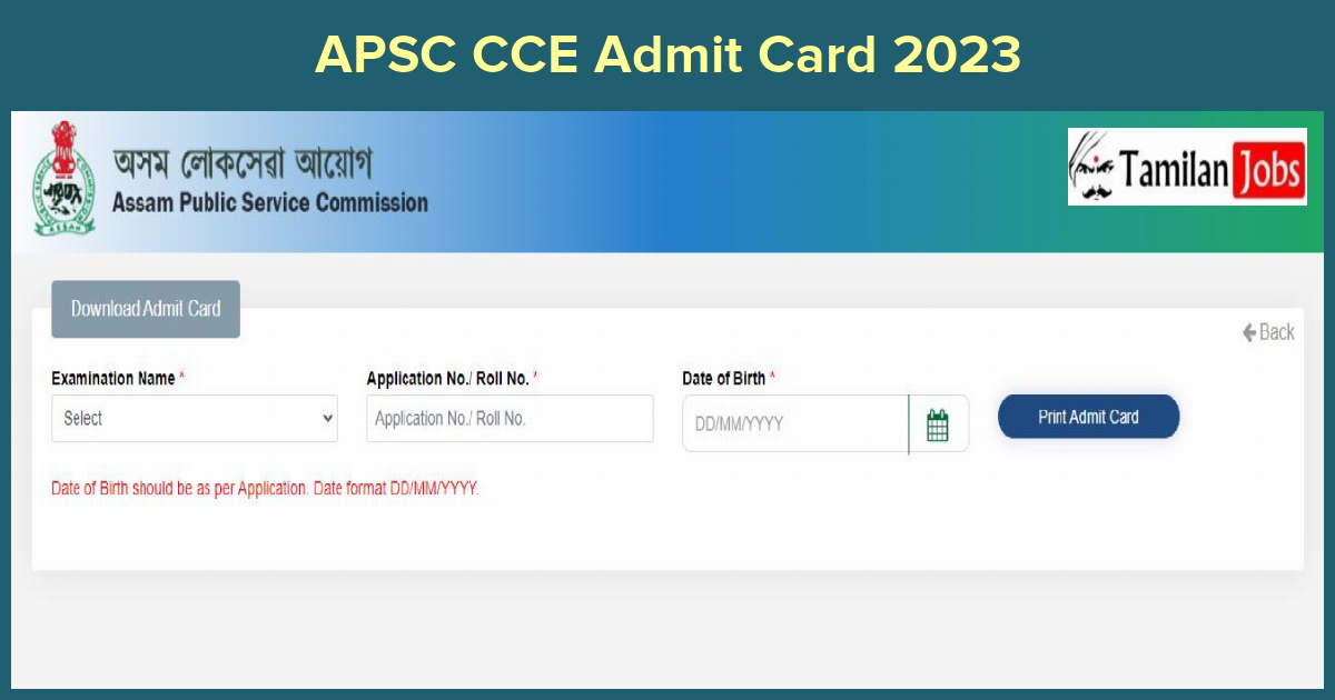 APSC CCE Admit Card 2023 