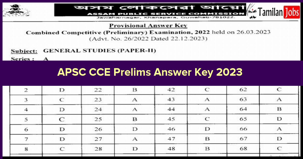 APSC CCE Prelims Answer Key 2023 