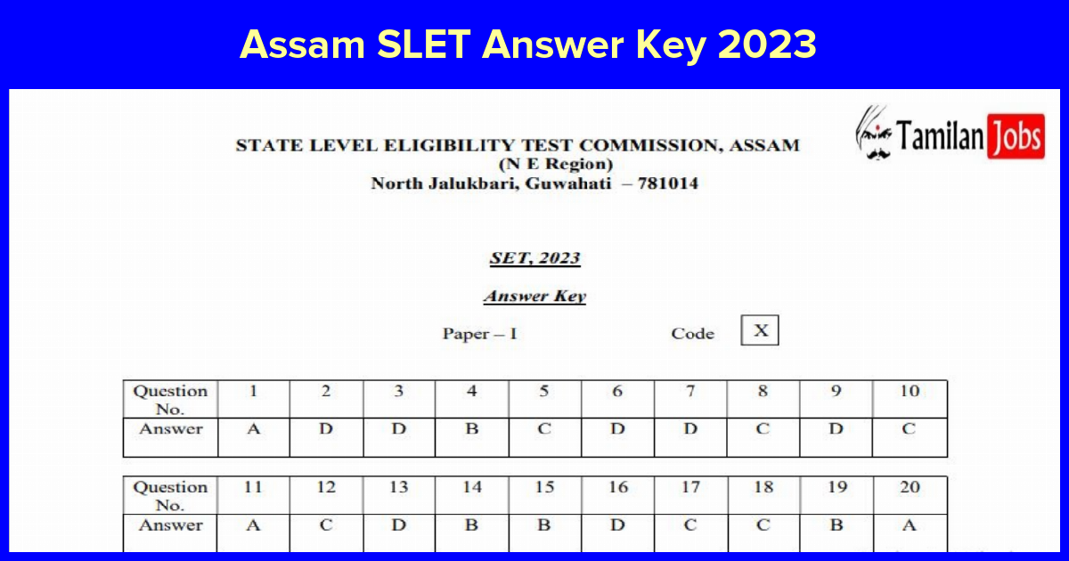 Assam SLET Answer Key 2023 