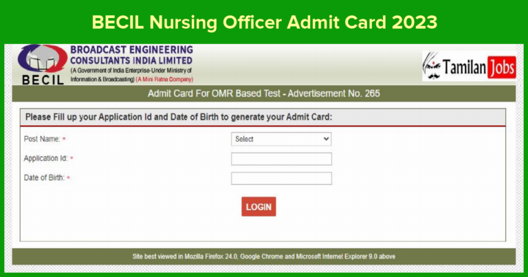 BECIL Nursing Officer Admit Card 2023