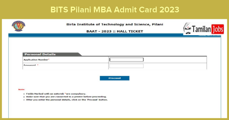 BITS Pilani MBA Admit Card 2023