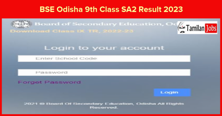 BSE Odisha 9th Class SA2 Result 2023