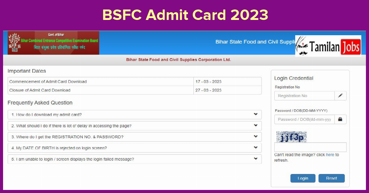 Bsfc Admit Card 2023