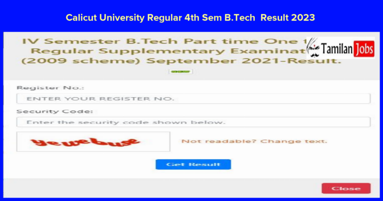 Calicut University Regular 4th Sem B.Tech Result 2023