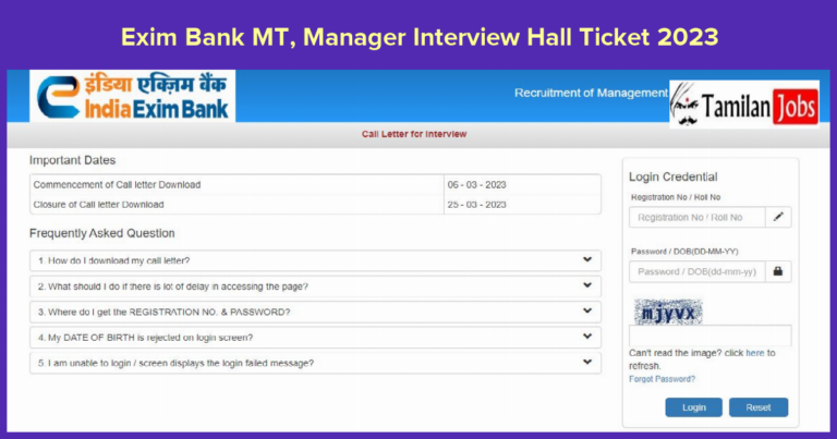 Exim Bank MT, Manager Interview Hall Ticket 2023