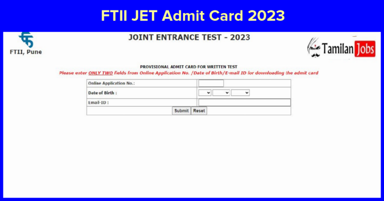 FTII JET Admit Card 2023