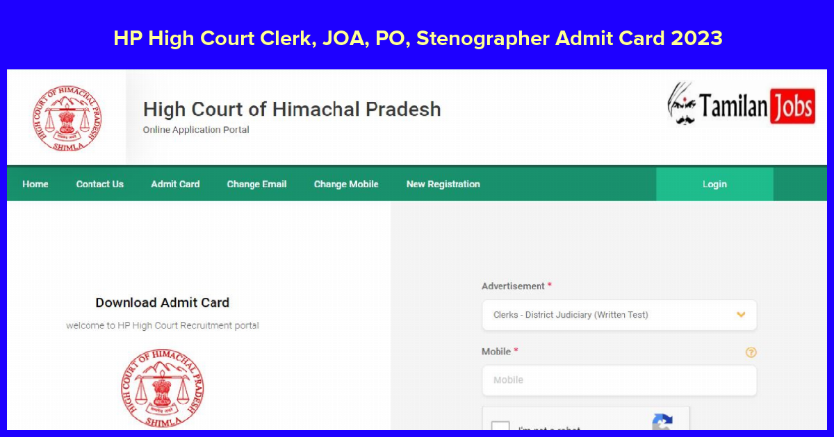 HP High Court Clerk, JOA, PO, Stenographer Admit Card 2023