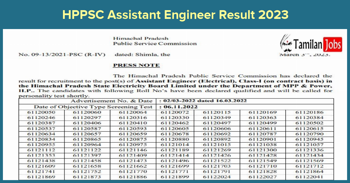HPPSC Assistant Engineer Result 2023