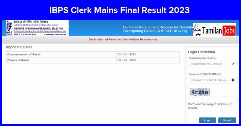 IBPS Clerk Mains Final Result 2023