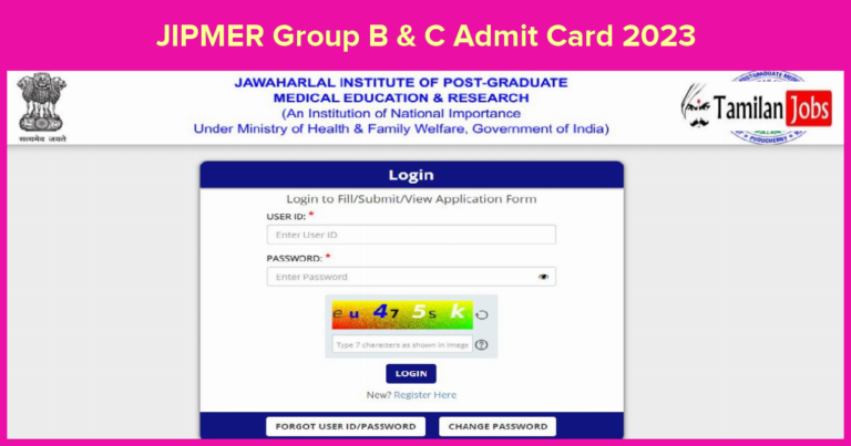 JIPMER Group B & C Admit Card 2023