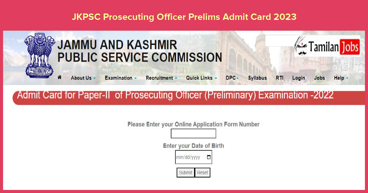 JKPSC Prosecuting Officer Prelims Admit Card 2023
