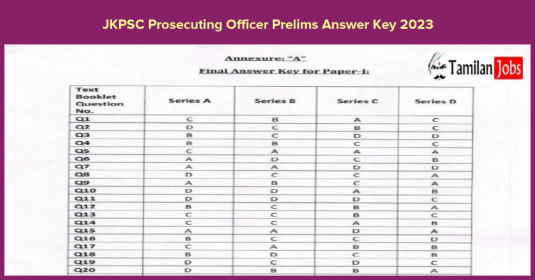 JKPSC Prosecuting Officer Prelims Answer Key 2023