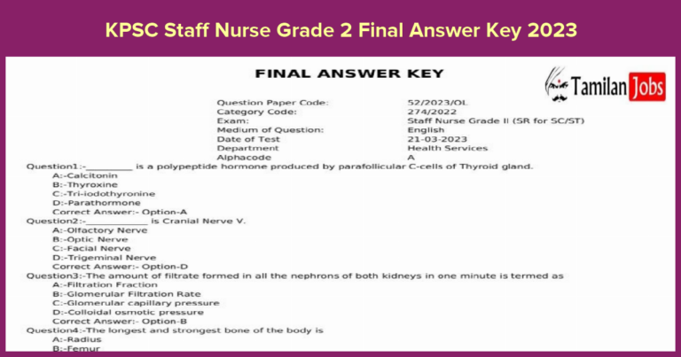 KPSC Staff Nurse Grade 2 Final Answer Key 2023