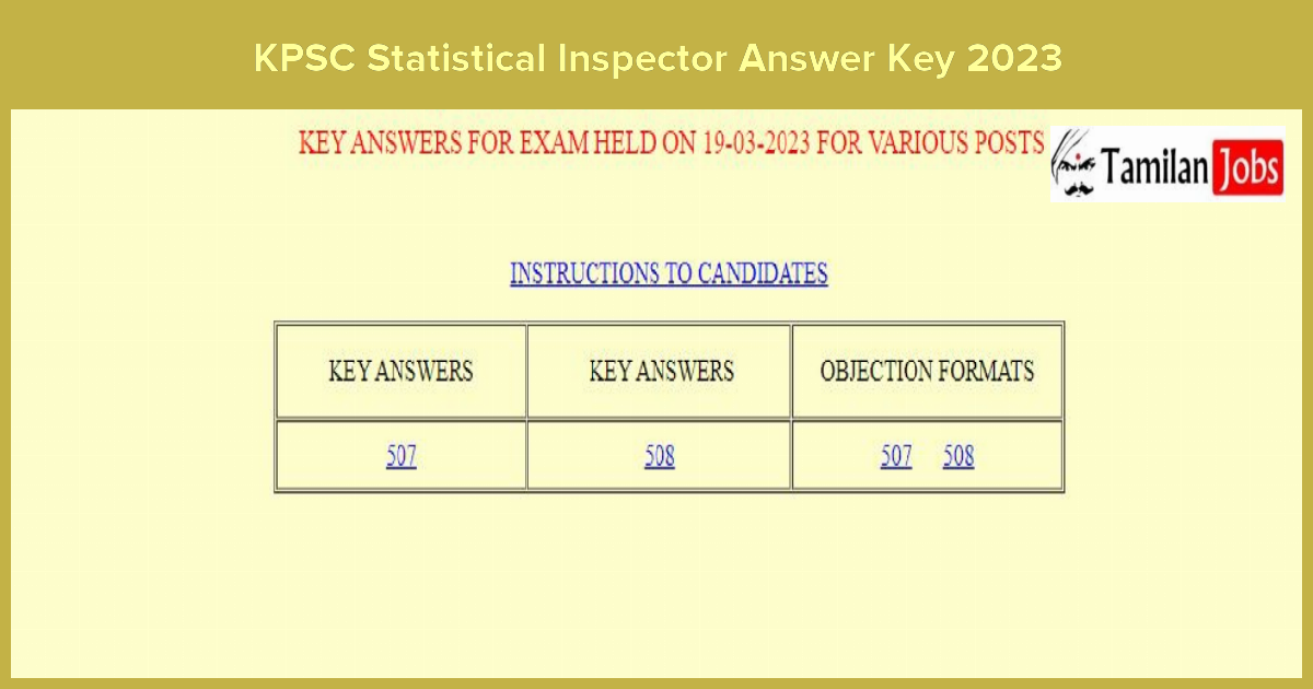KPSC Statistical Inspector Answer Key 2023