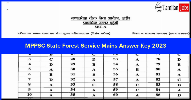 MPPSC State Forest Service Mains Answer Key 2023