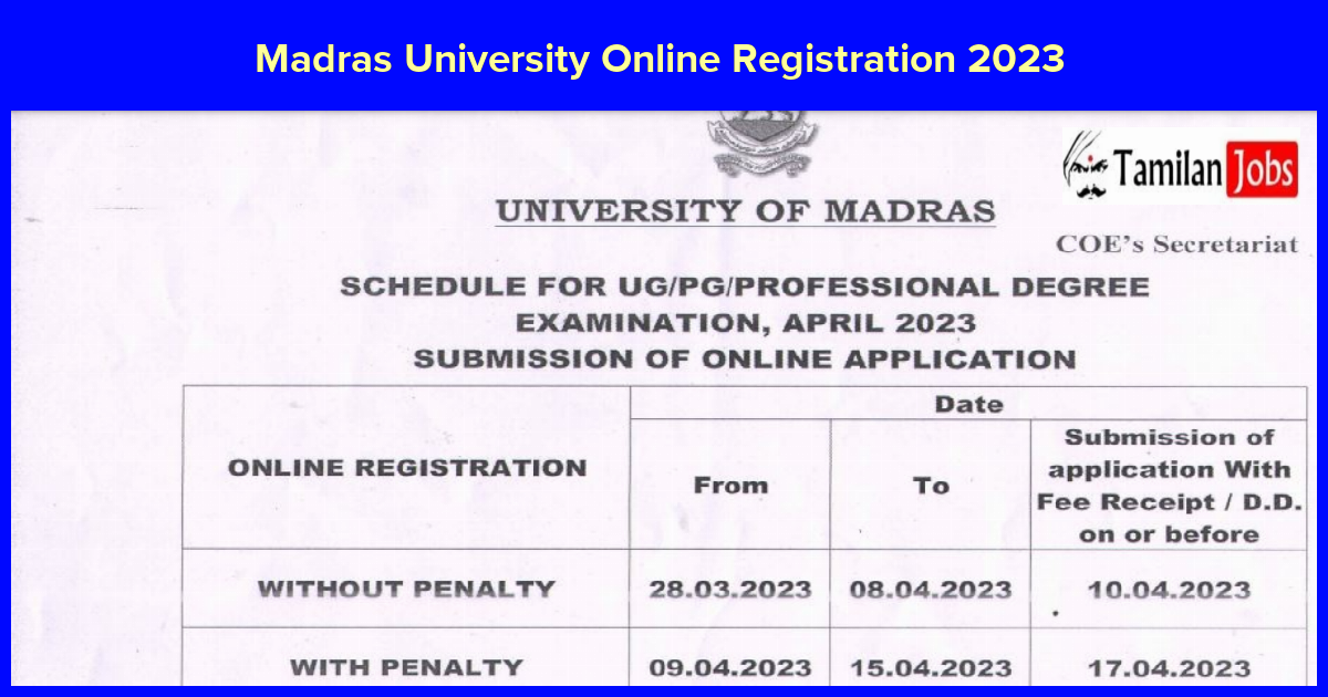 Madras University Online Registration 2023 