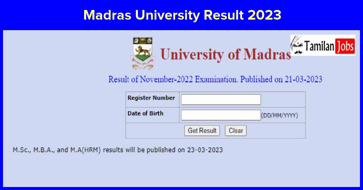 Madras University Result 2023