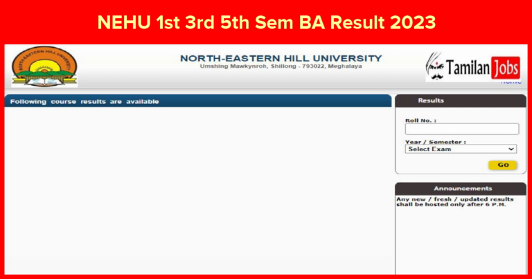 NEHU 1st 3rd 5th Sem BA Result 2023