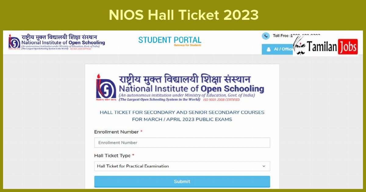 NIOS Hall Ticket 2023