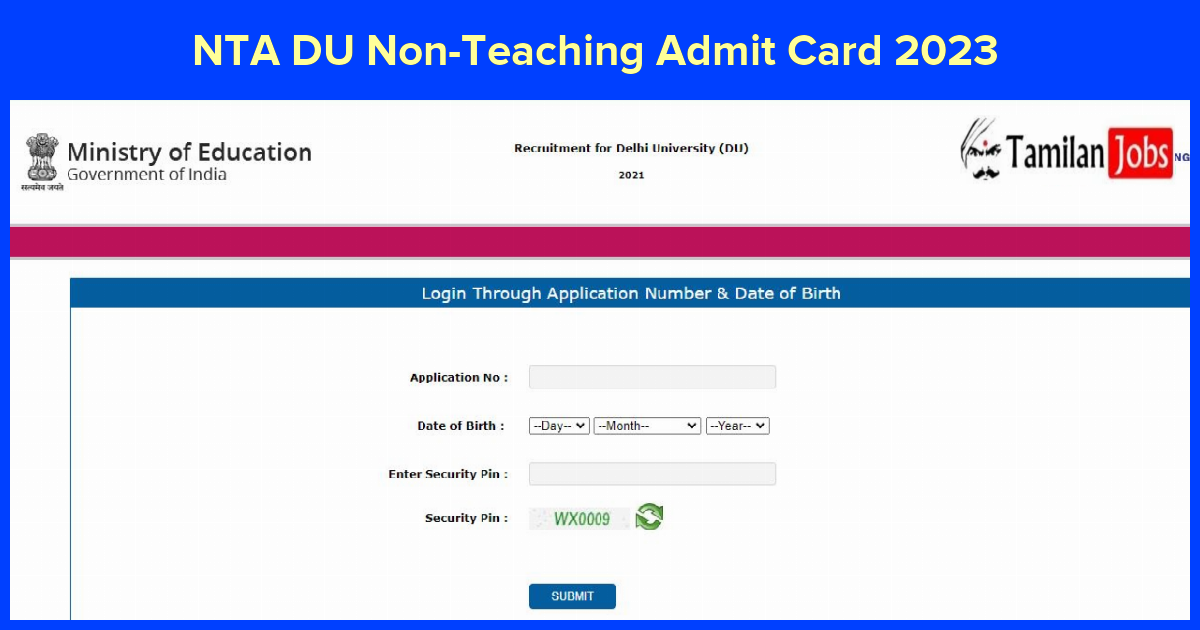 NTA DU Non-Teaching Admit Card 2023 