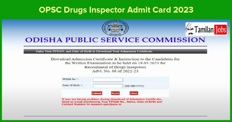 OPSC Drugs Inspector Admit Card 2023