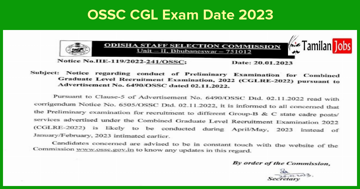 Ossc Cgl Exam Date 2023