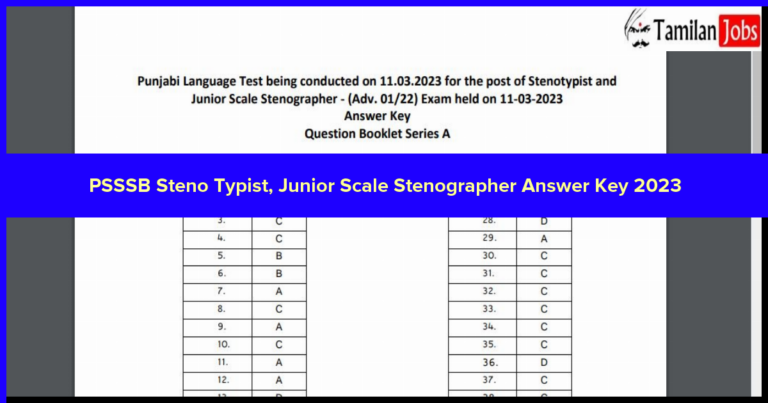 PSSSB Steno Typist, Junior Scale Stenographer Answer Key 2023