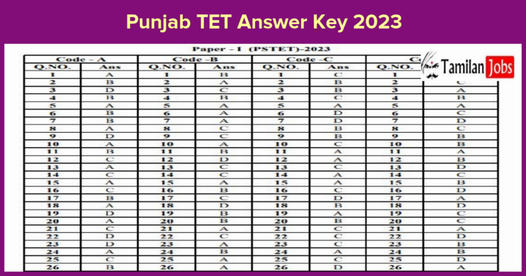Punjab TET Answer Key 2023