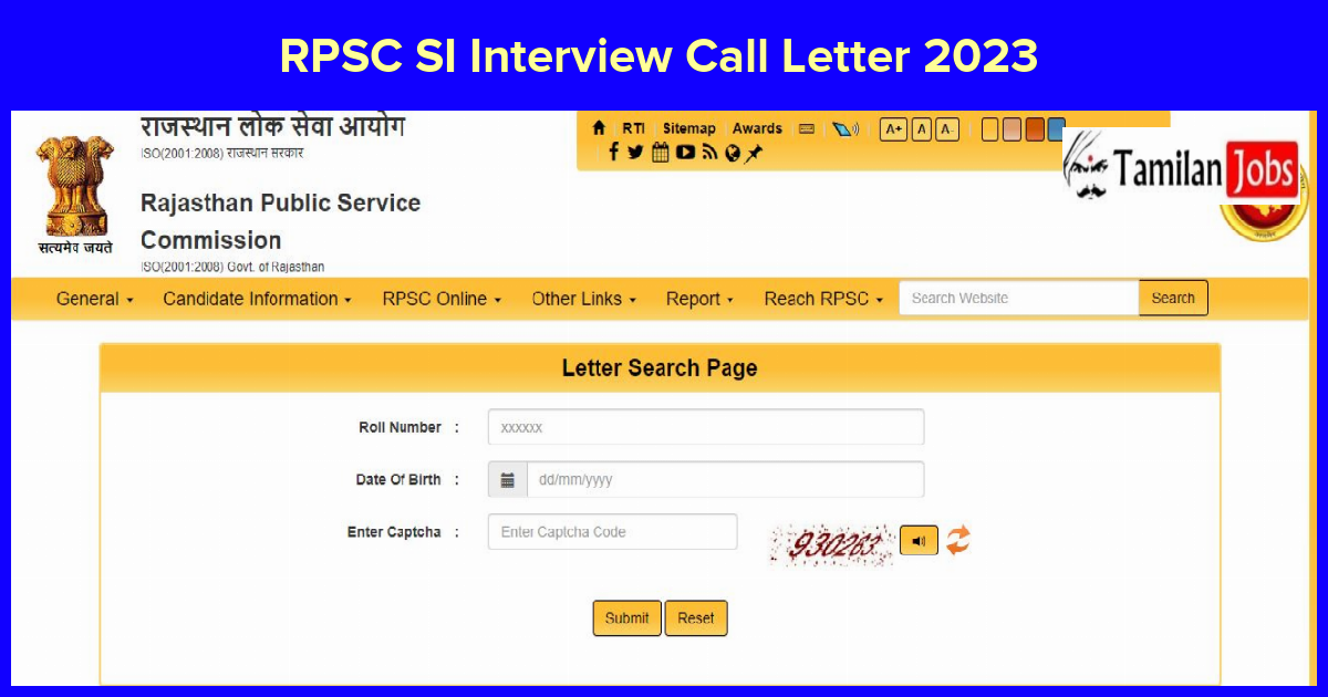 RPSC SI Interview Call Letter 2023 