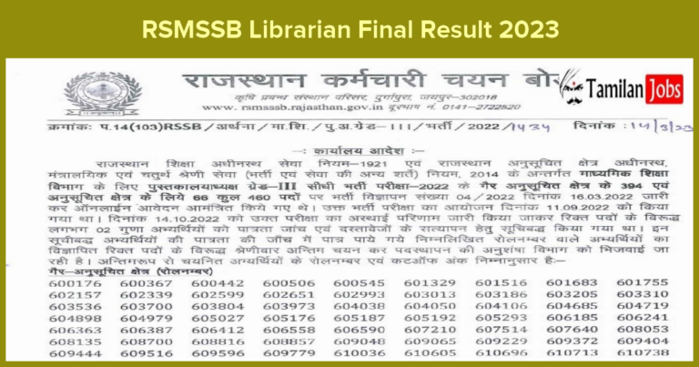 RSMSSB Librarian Final Result 2023