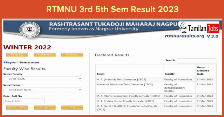 RTMNU 3rd 5th Sem Result 2023