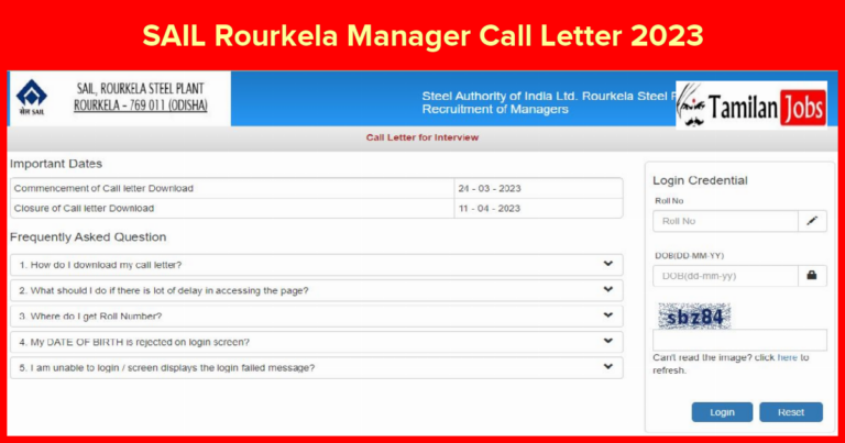 SAIL Rourkela Manager Call Letter 2023