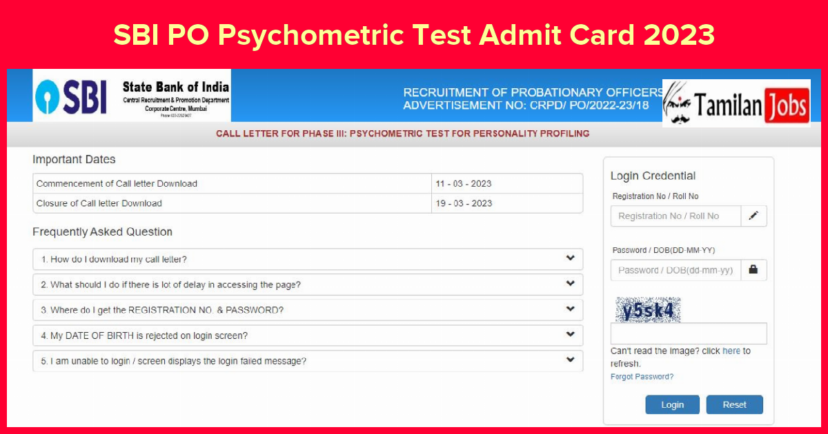 Sbi Po Psychometric Test Admit Card 2023