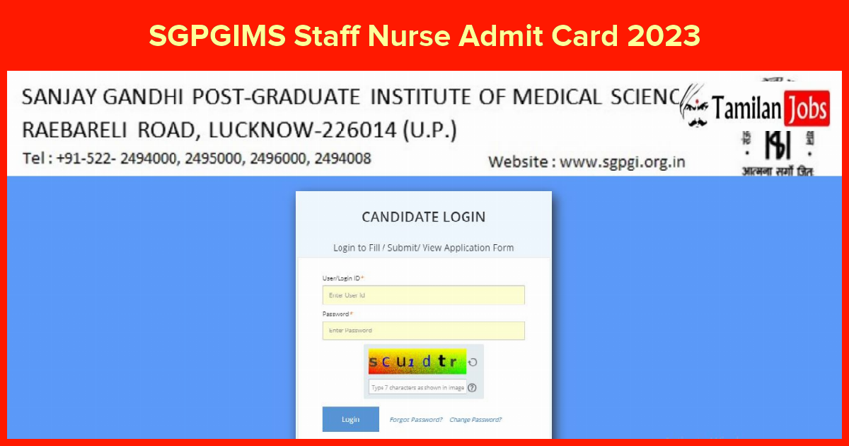 SGPGIMS Staff Nurse Admit Card 2023