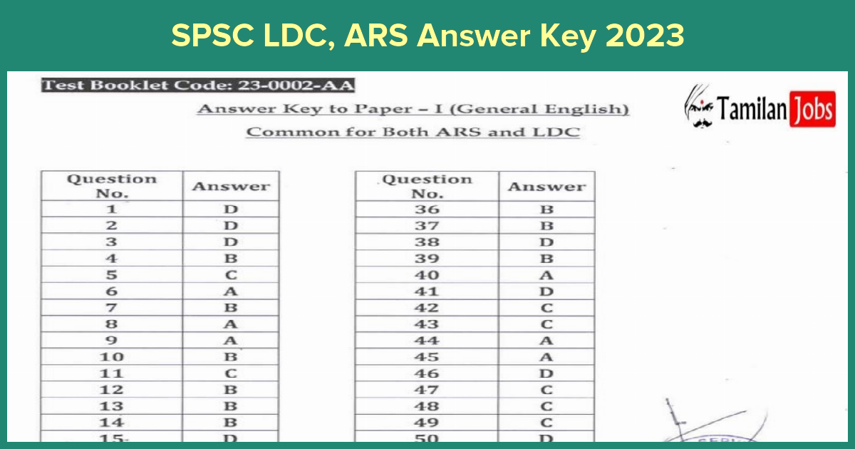 SPSC LDC, ARS Answer Key 2023