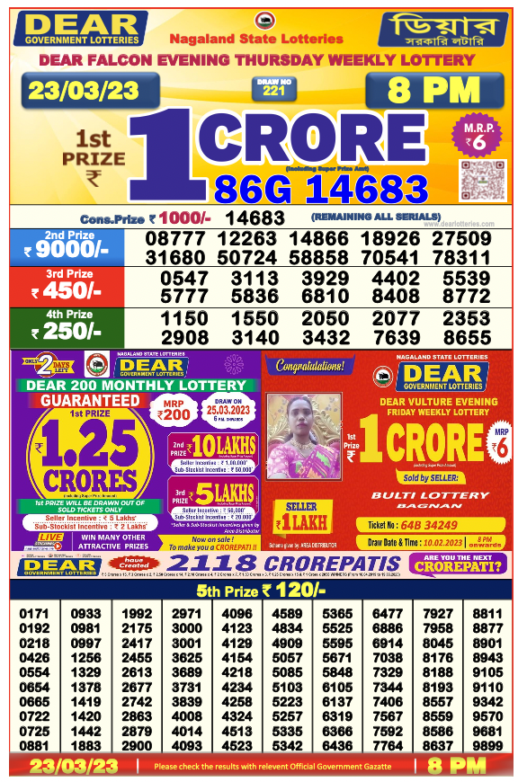 Nagaland State Lottery Sambad 23.03.2023 Result Today 1 Pm, 6 Pm, 8 Pm Winner List