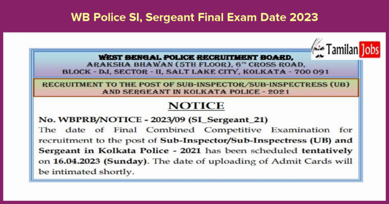 WB Police SI, Sergeant Final Exam Date 2023