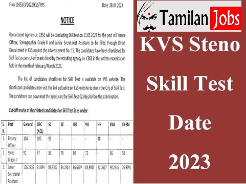 KVS Steno Skill Test Date 2023 (Out) Download FO JSA Shortlisted Candidates Name List