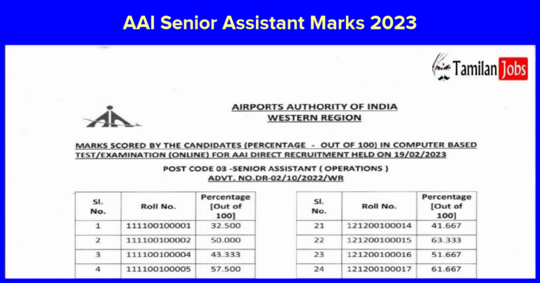 AAI Senior Assistant Marks 2023