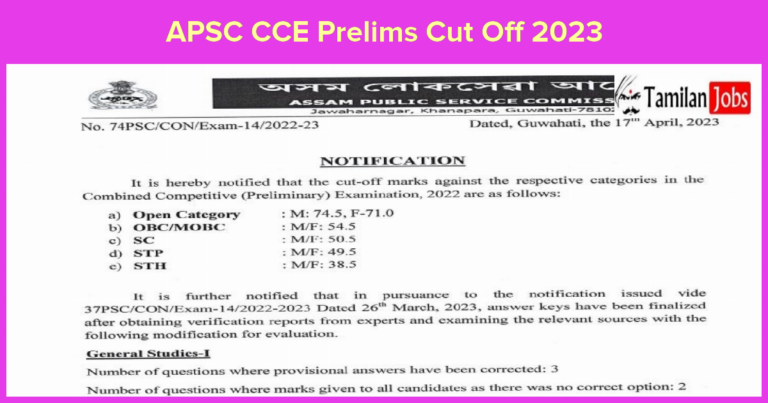 APSC CCE Prelims Cut Off 2023