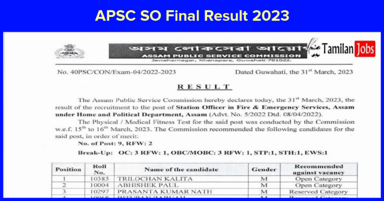 APSC SO Final Result 2023