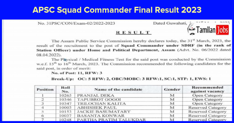 APSC Squad Commander Final Result 2023