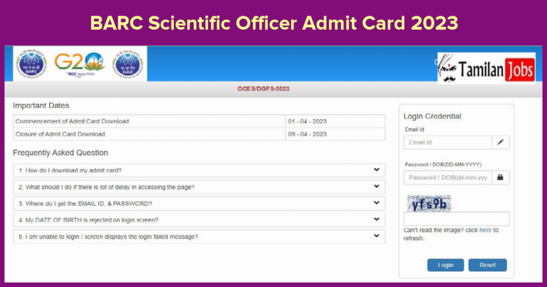 BARC Scientific Officer Admit Card 2023