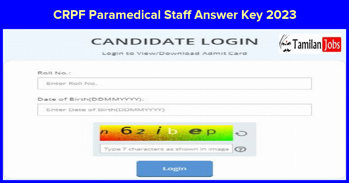 CRPF Paramedical Staff Answer Key 2023